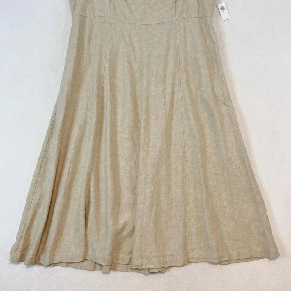 Old‎ Navy Linen Midi Dress Sz XXL Beige Flax Minimalist Capsule Smocked Pockets